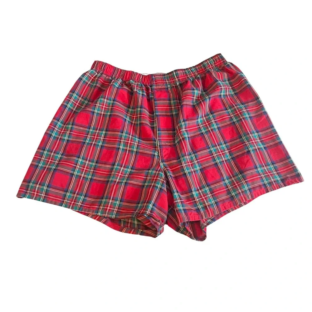 VTG Hanes Cotton Full Cut Boxer Short Mens Large Boxers Comfort Flex Red Plaid